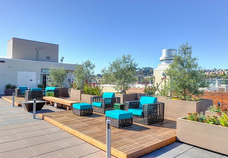 Rooftop courtyard lounge and seating area