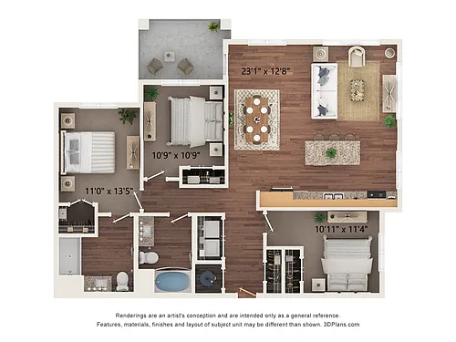 Floor plan Three Bedroom - 3B