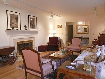 Sprawling living room with gas log fireplace