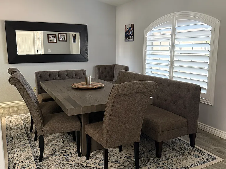 Separate dining room just of kitchen for added convenience.