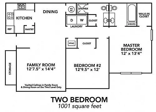 Floor plan 2BR 2BA (1001 SF)