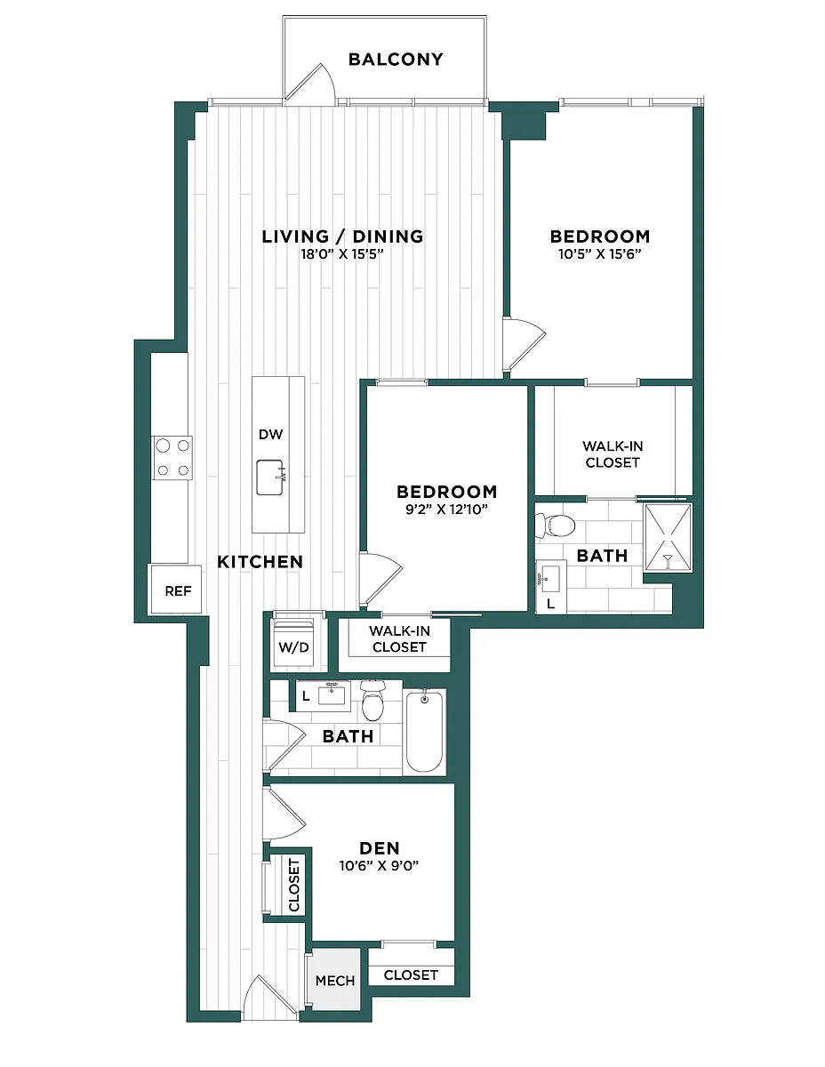 Floor plan 2 Bed/2 Bath Den-F5