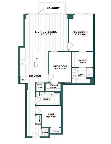 Floor plan 2 Bed/2 Bath Den-F5