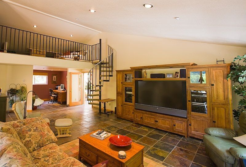 Great Room with loft over office
