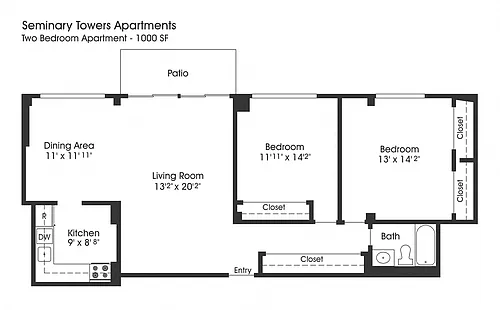 Floor plan 2BR 1BA (1020sf)
