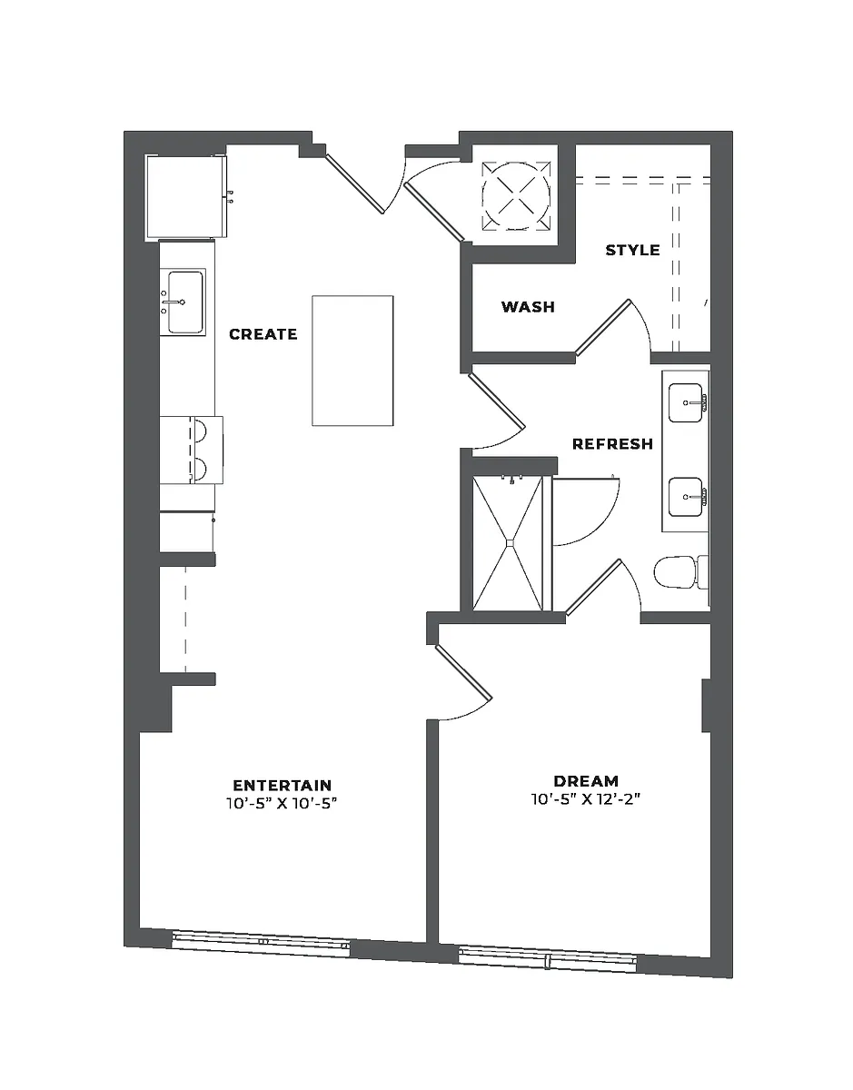 Floor plan 1 Bed/1 Bath-AJ1