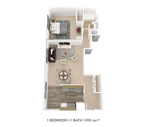 Floor plan One Bedroom- 610sqft