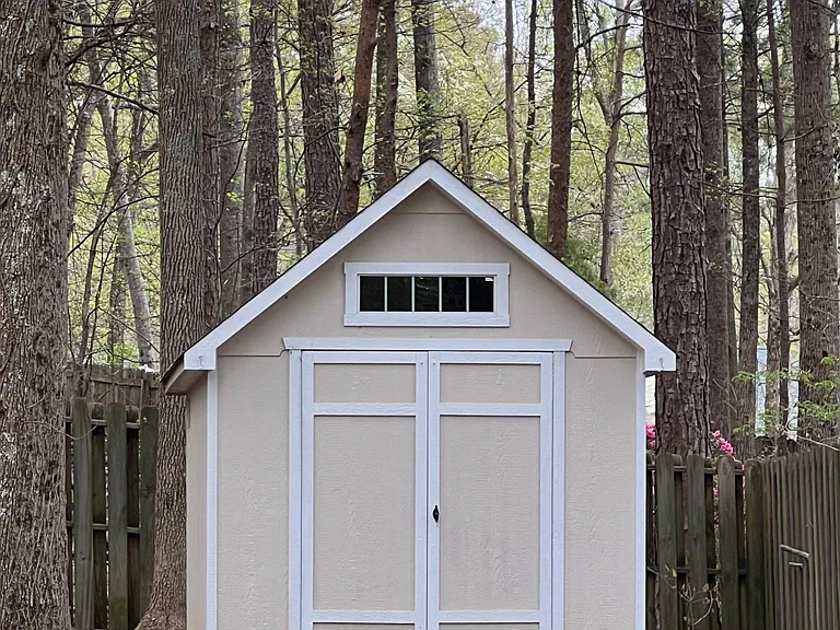 Storage building in backyard