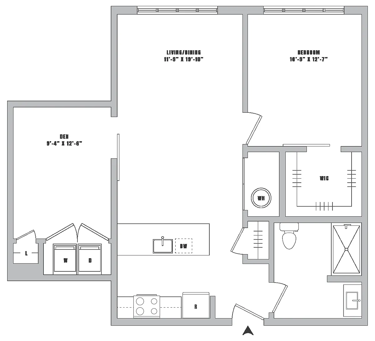 Floor plan 1 Bed-1 Bath Den-A6