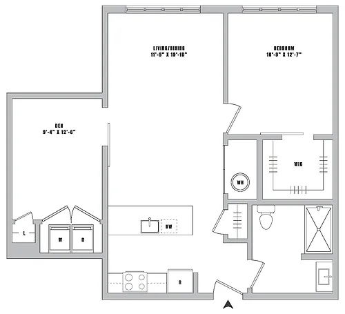 Floor plan 1 Bed-1 Bath Den-A6