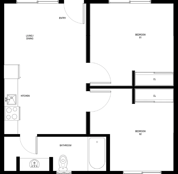 Floor plan Two Bedroom One Bath