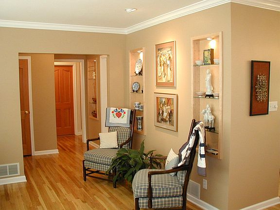 living room with built-in nooks