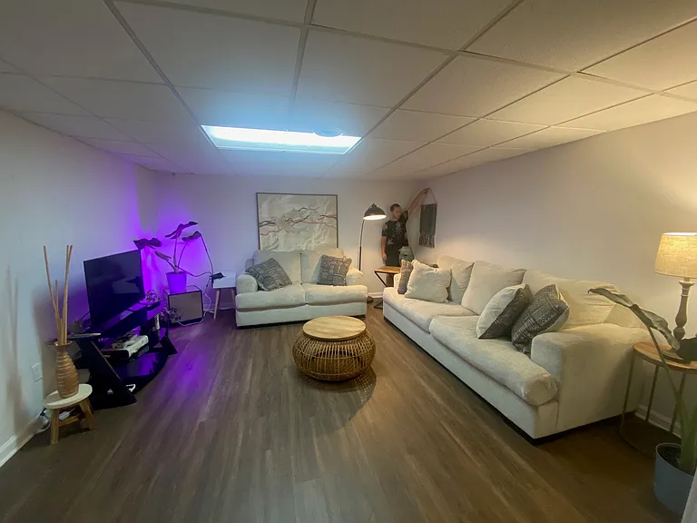 Downstairs second room, media room or office space.