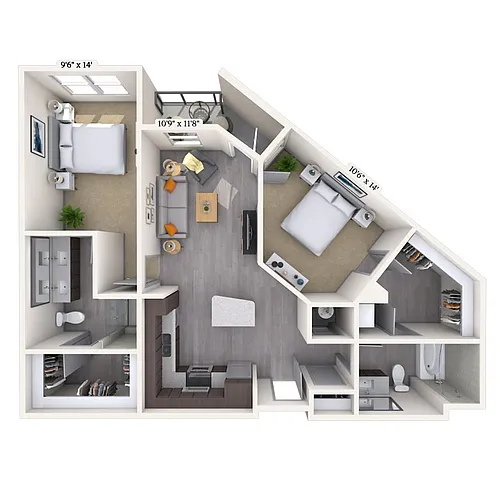 Floor plan Traditional 2x2 1005 SF