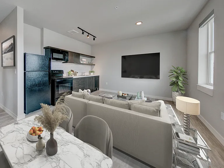 Living area in two-bedroom apartment