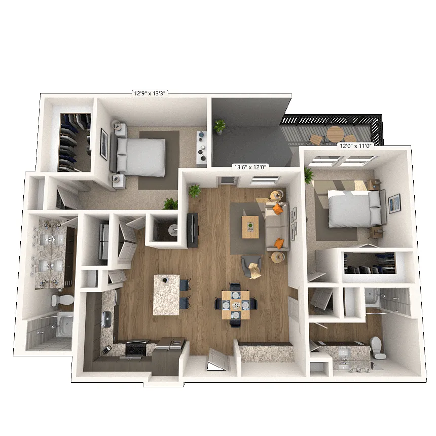 Floor plan B3 2x2 1209 SF