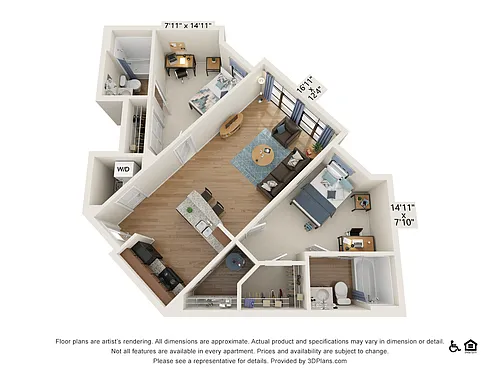 Floor plan 2 Bedroom - 2 Bath (2A)