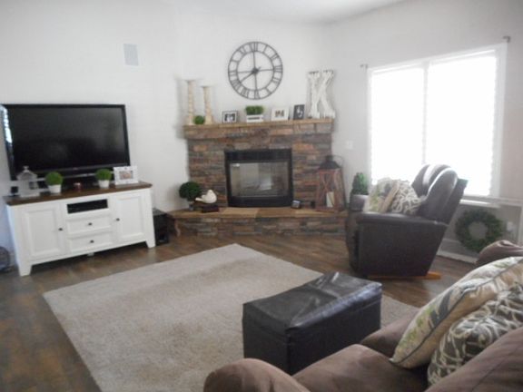 Living room and fireplace