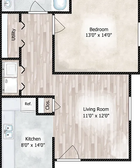 1 Bedroom Ranch Floorplan Diagram