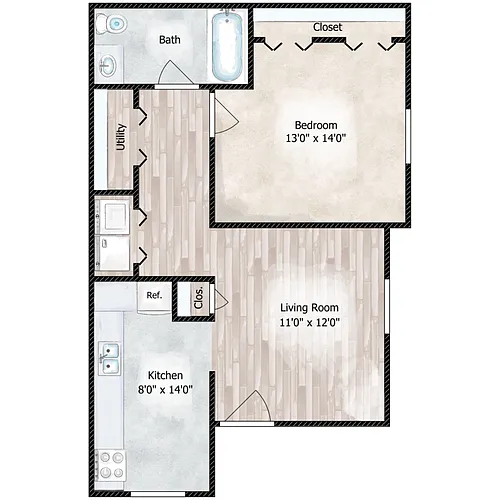 Floor plan 1 Bedroom Ranch