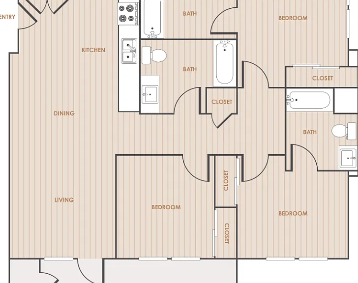 3 Bedroom 3 Bathroom Floorplan Diagram