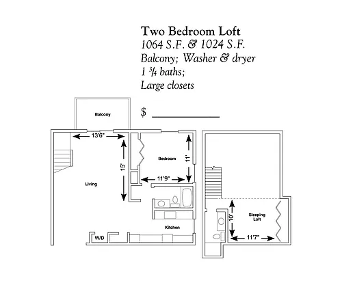 Floor plan Two Bedroom Two Bath Loft