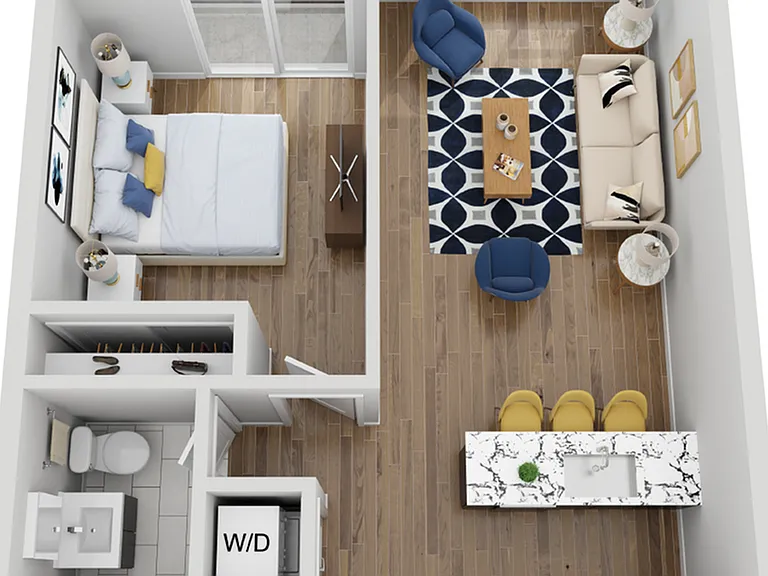 Explore this chic urban apartment layout, perfect for modern city living. Explore this chic urban apartment layout, perfect for modern city living.