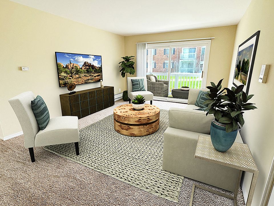 A cheerful setting for gathering in your luxe living room with a large door wall leading to a private patio or balcony. Life is good at this Royal Oak apartment community in such a nice neighborhood.