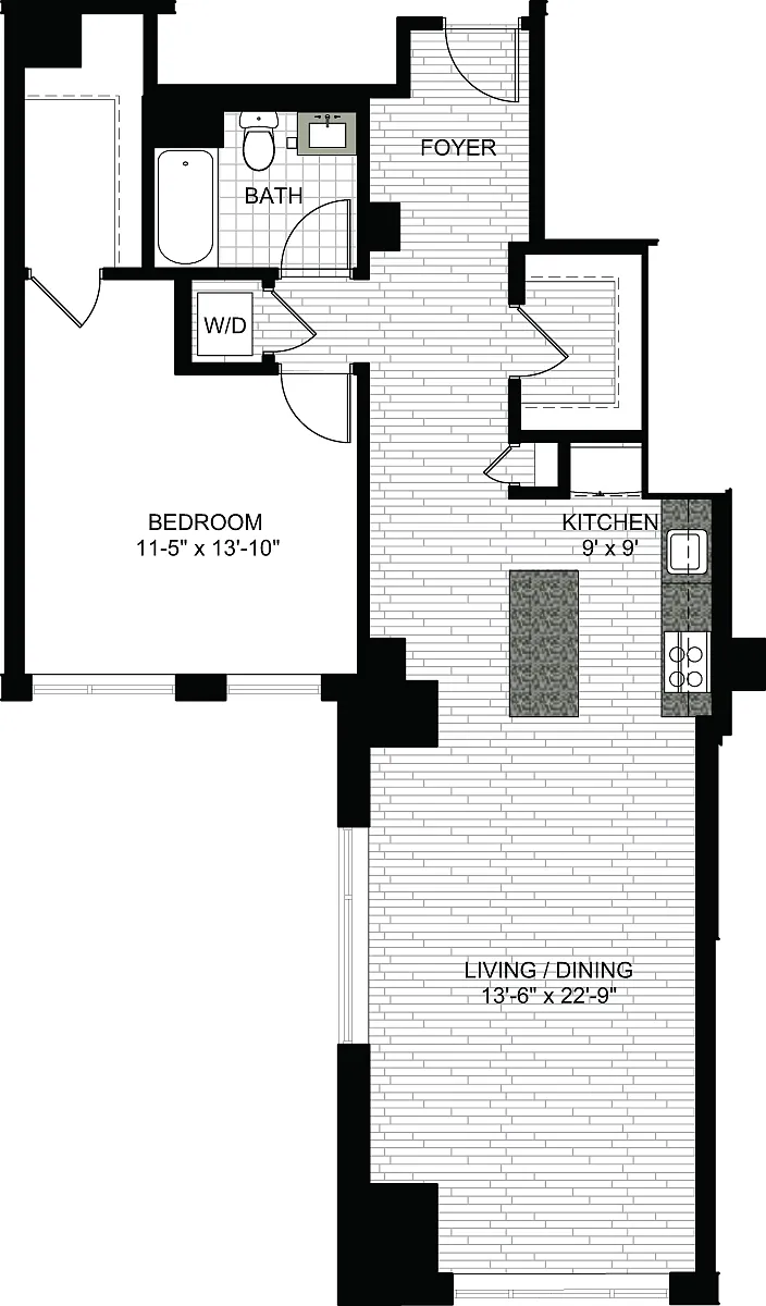 Floor plan 1 Bedroom GG