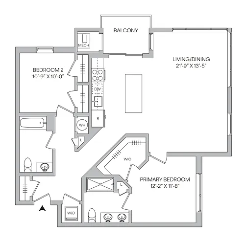 Floor plan B09 - 2BR 2BA (1185 SF)