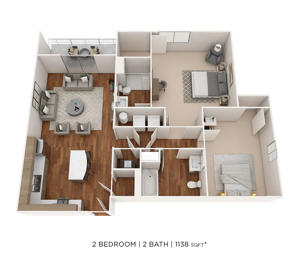 Floor plan Two Bedroom 2 Bath- 1138 sqft