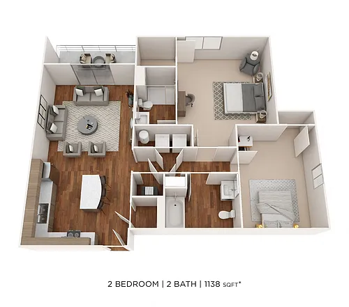 Floor plan Two Bedroom 2 Bath- 1138 sqft