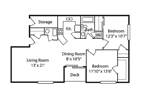 Floor plan 2 Bedroom, 1 Bath Style H