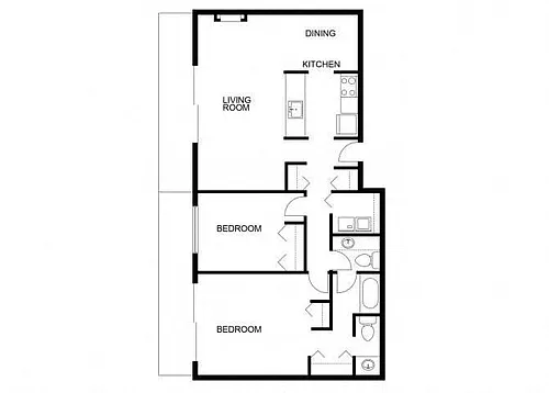 Floor plan Two Bedroom, One and a Half Bathroom
