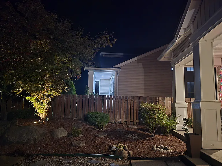 FrontYard night view with automatic timer based lights