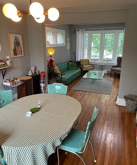 Standing in the dining room looking into the living room.