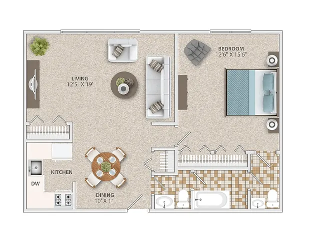 Floor plan One Bedroom One And A Half Bath
