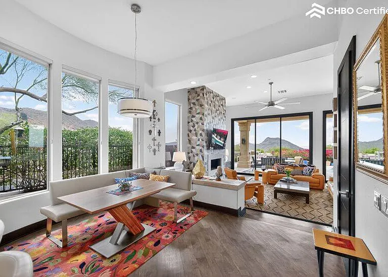Conveniently adjacent to sunken family room w/ elevated view