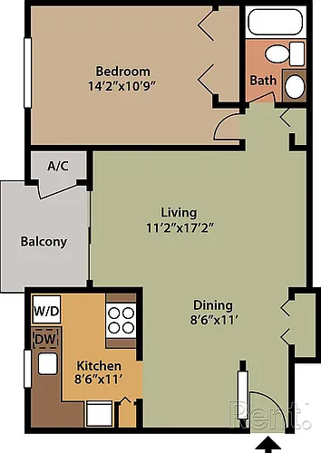 Floor plan 1 Bedroom 1 Bath