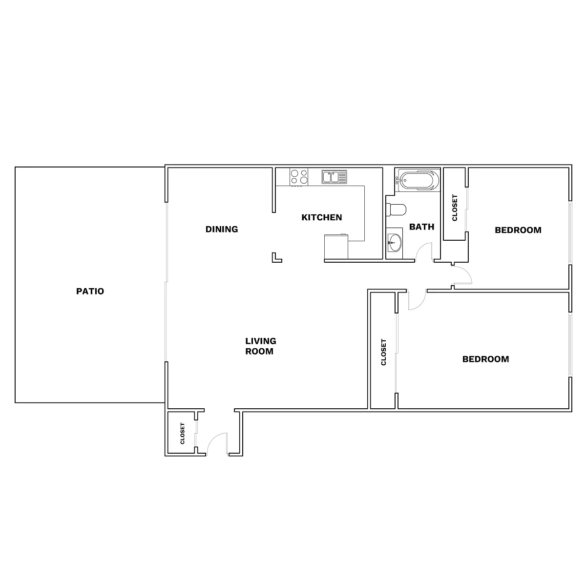 Floor plan Granada A Renovated | 2 Bed | 1 Bath