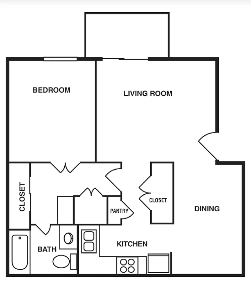 Floor plan 1 Bedroom/ 1 Bathroom 695