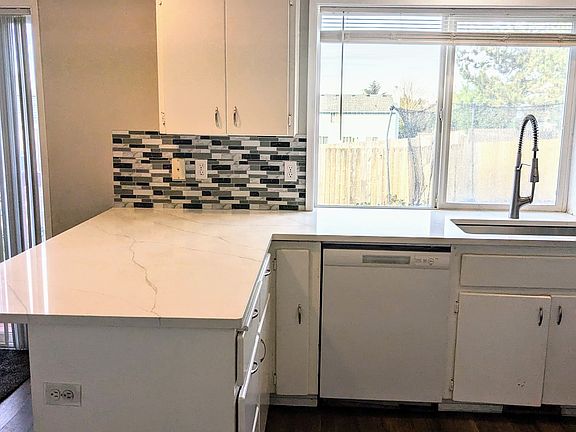 Kitchen with new Quartz countertop and sink