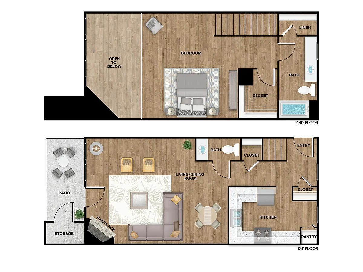 Floor plan 1 Bed, 1 Bath B Townhome (80% Income Restricted)