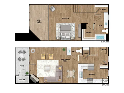 Floor plan 1 Bed, 1 Bath B Townhome (80% Income Restricted)