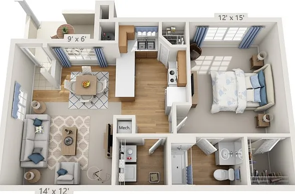 Floor plans are artist's rendering. All dimensions are approximate. Actual product and specifications may vary in dimension or detail. Not all features are available in every apartment. Prices and availability are subject to change. Floor plans are artist