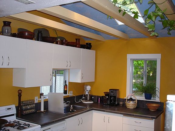 Vaulted ceiling and skylight