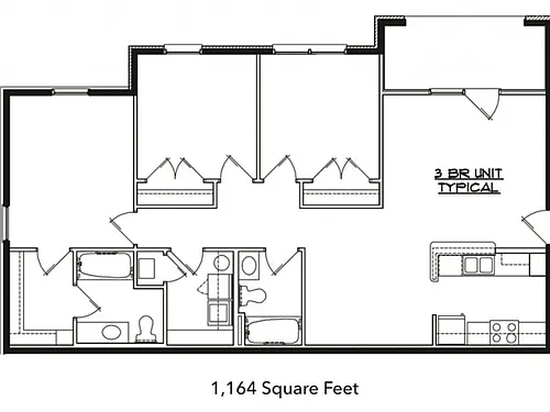 Floor plan 3 Bedroom 2 Bath