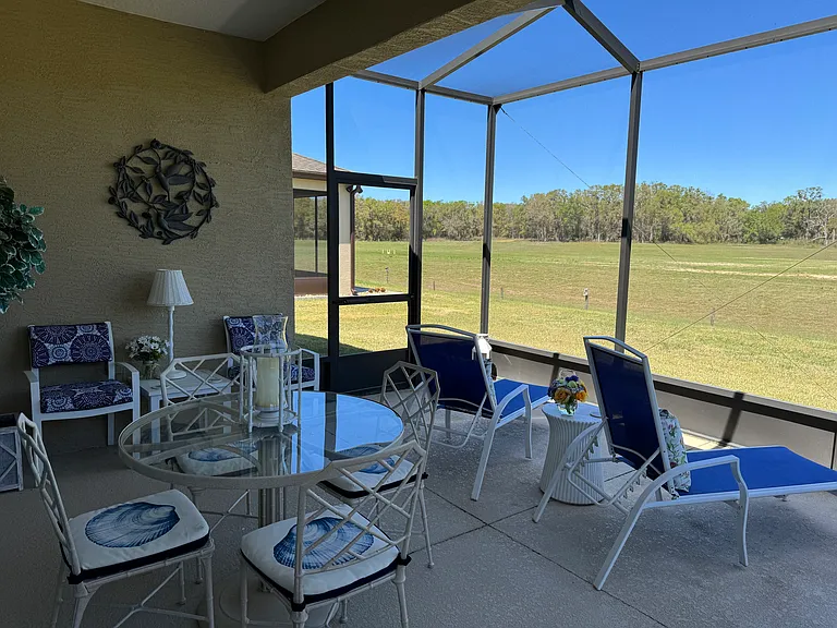 Beautiful extended lanai with pasture view