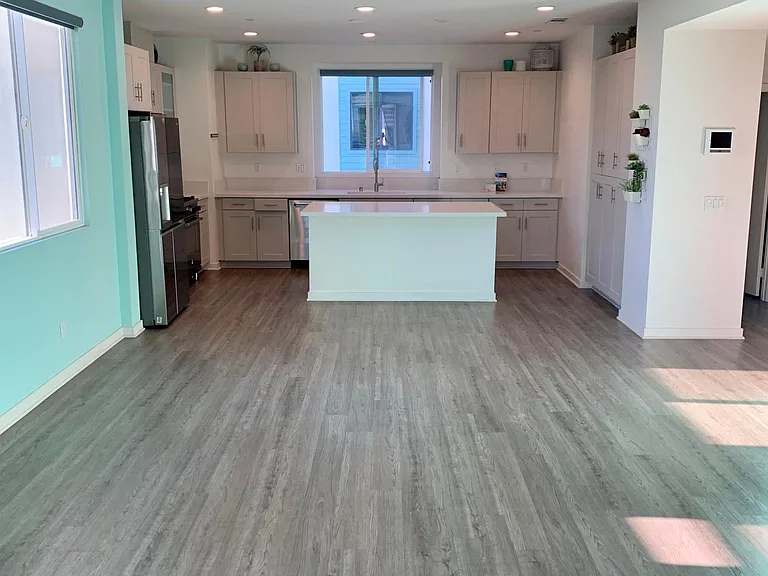 view of kitchen from living /dining room