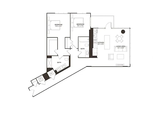 Floor plan 2 Bed - 2 Bath | B12